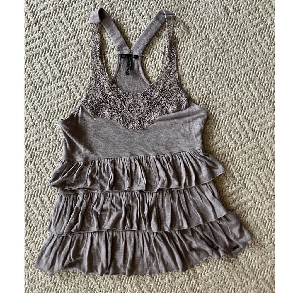 GUESS Sequin Ruffle Racerback Tank - S - Picture 1 of 9